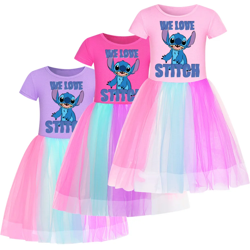 

Disney Stitch Summer Girls Clothes Princess Dresses Short Sleeve Kids Dress Birthday Party Baby Girls Dresses Children Clothing
