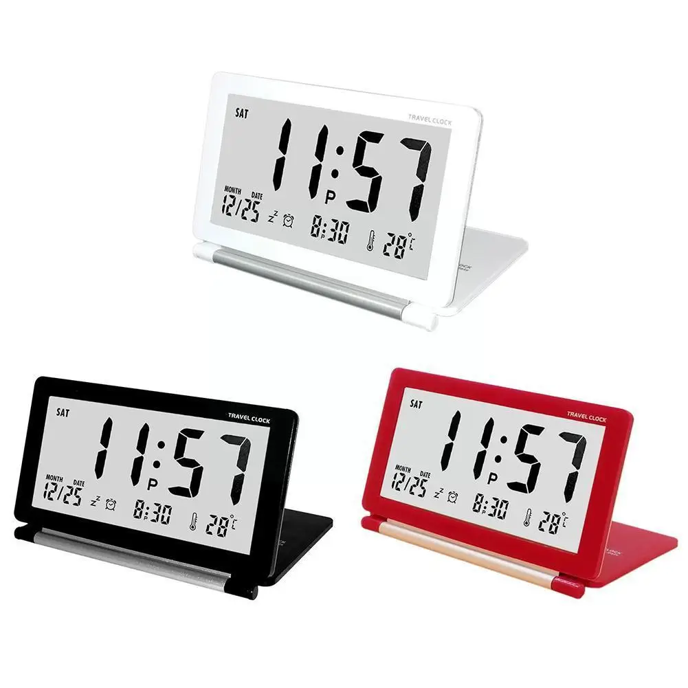 

Foldable Mini Travel Clock Led Digital Alarm Clocks Silent Electronic Bedroom Large Screen Folding Clock Multifunction Lcd K3o7