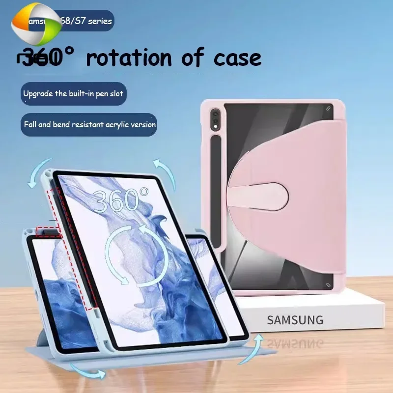 360 ° Вращающийся акриловый чехол для Samsung Galaxy Tab S9 FE 10 9 Plus S7 S8 12 4 11 S6 Lite 2022 A8