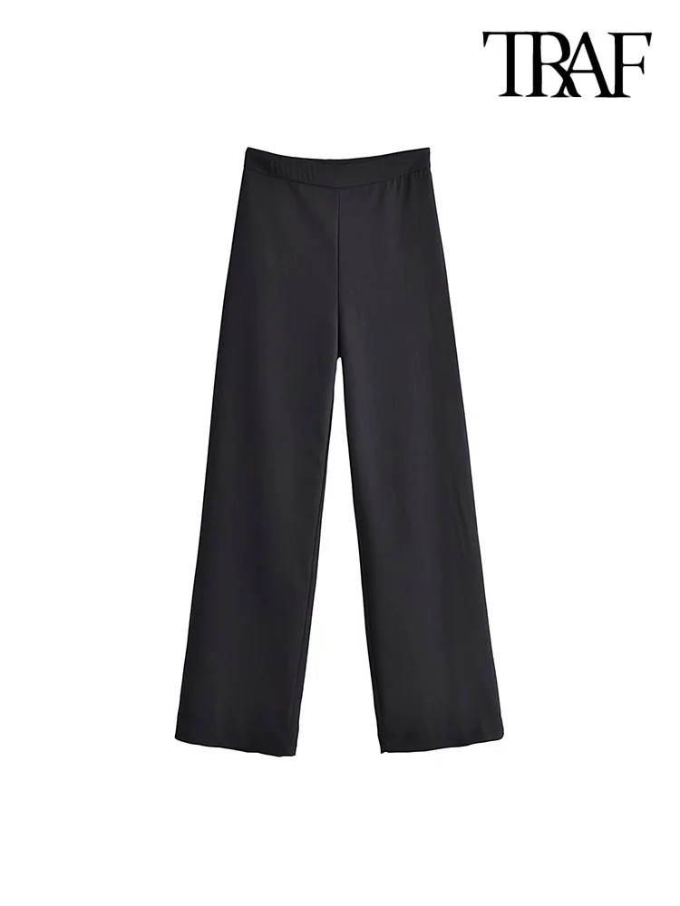 

TRAF Women Fashion Flowing Wide Leg Pants Vintage High Waist Zipper Fly Female Trousers Mujer