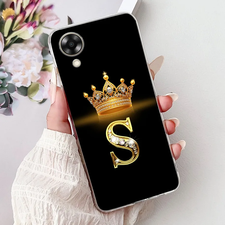 For OPPO A17k CPH2471 Case Fashion Crown Letters Soft Transparent Silicone Slim Back Cover A17 CPH2477 A 17 17k Coque