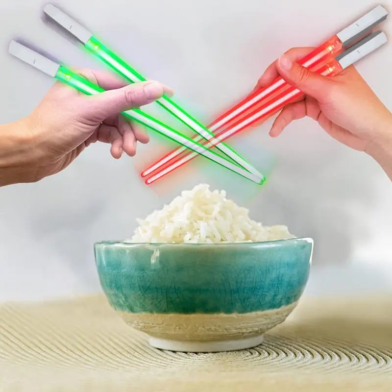 

Creative 2pcs/Pal LED Lightsaber Chopsticks Light Up Durable Lightweight Kitchen Dinning Room Party Portable Food Safe Tableware