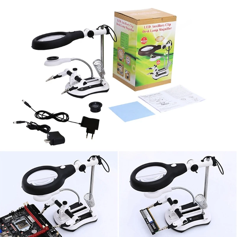 

Helping Hands Magnifying Glass with 18 LED Light & Stand 4 Lens Magnifier Soldering Station w/ Clamp Welding Magnifying M4YD
