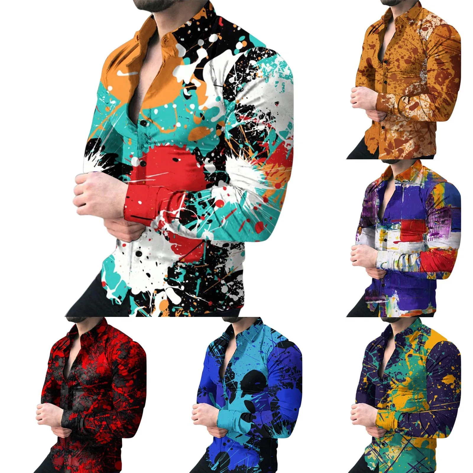 

Men's Casual Tie-dye Printed Fashion Top Shirt Lapel Shirt Button Down Cardigan Shirt Special Loose Work Shirts Scoop Neck Shirt