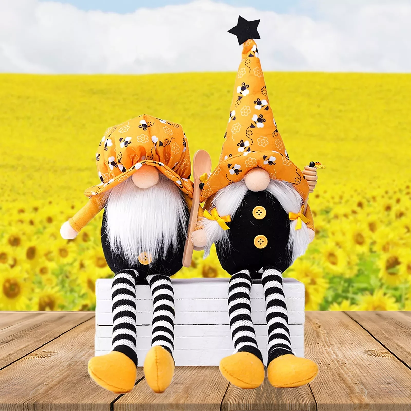 

Desktop Doll Gnome Faceless Decoration Room Long legs Bee Decorations Outdoor Statues for Garden with Solar Light