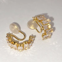 french temperament aaa zircon real gold mosquito coil clip on earrings c shaped ear clips without pierced women earrings jewelry