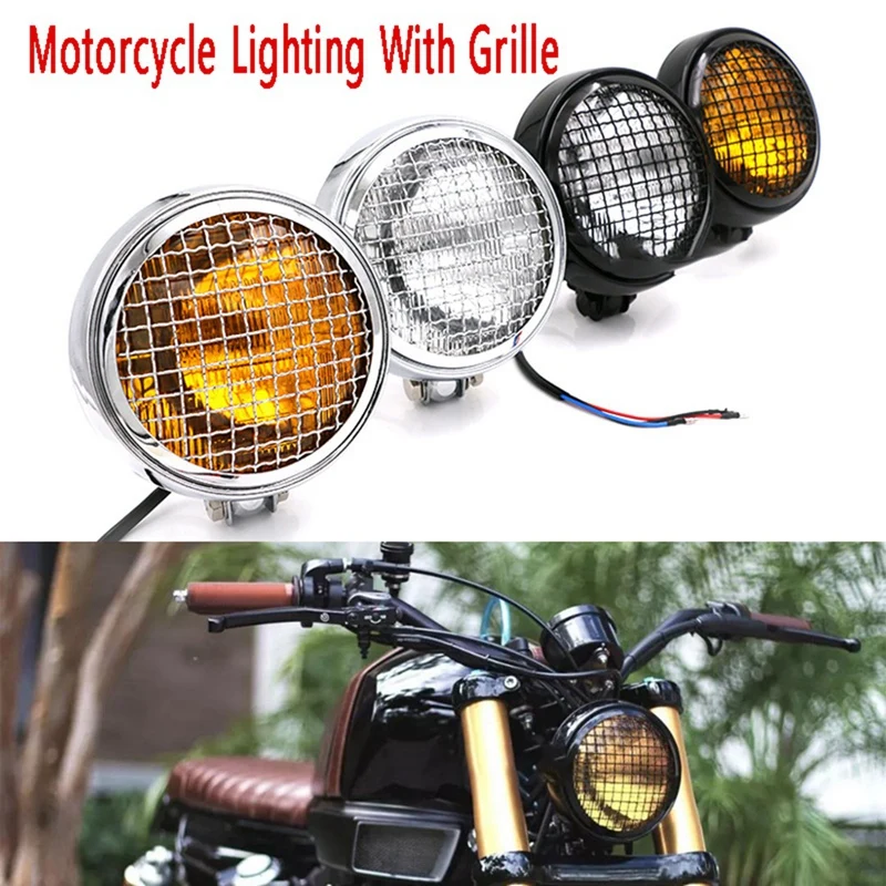 

Retro Vintage Motorcycle Universal LED Headlight With Grille Motorcycle Lighting Head Light