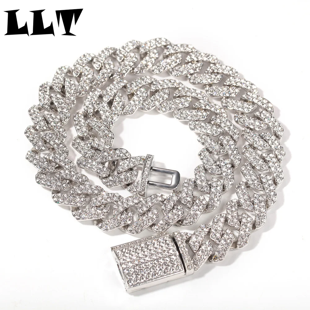 

Hiphop 18mm Zinc Alloy Cuban Necklaces Iced Out Rhinestones Gold/Silver Color for Drop Shipping