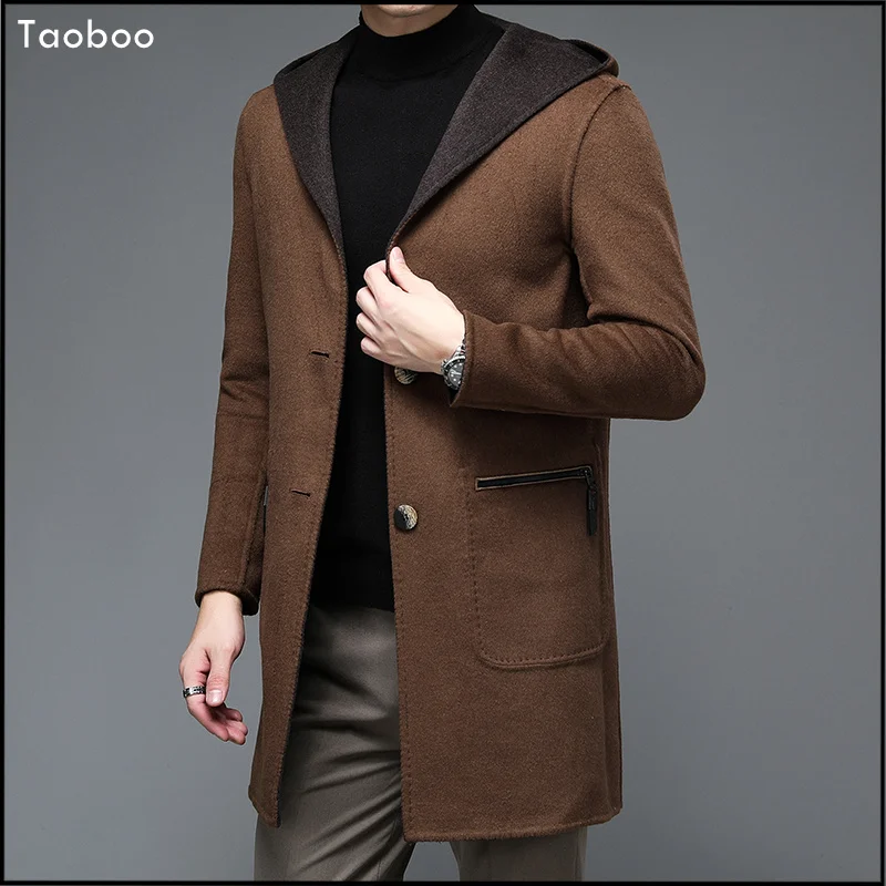 

2024 winter jacket men New Woolen Solid Trench Blazer jackets Male Business Casual Vintage Style Blend Windbreaker Coats
