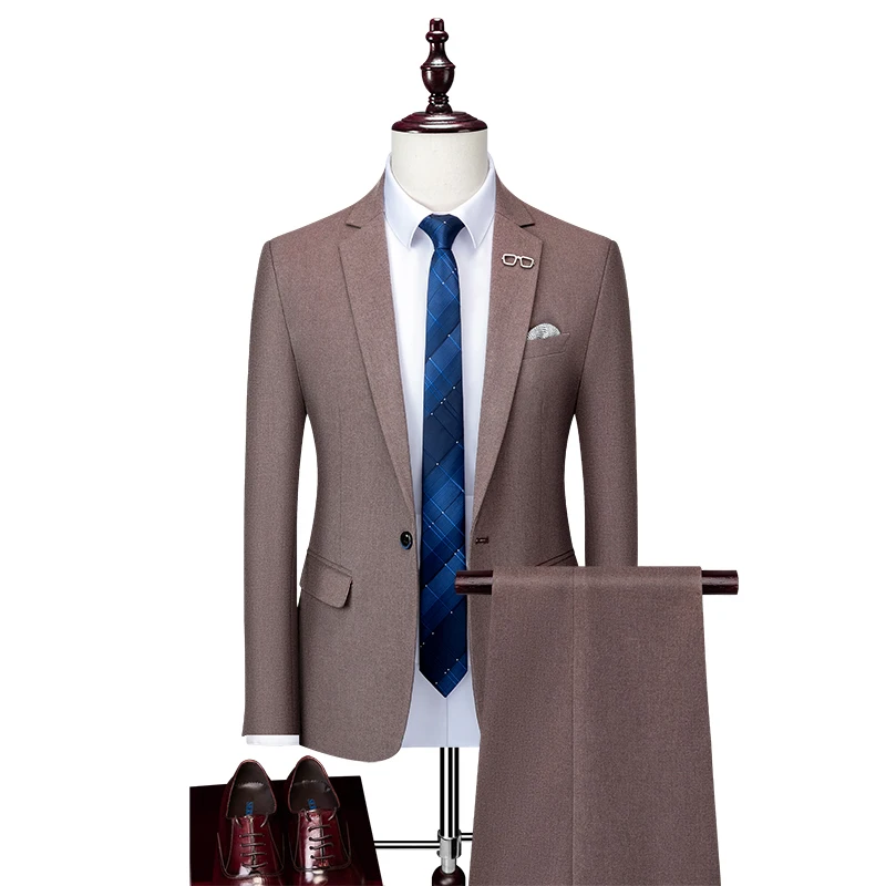 

2023Men's business (suit + trousers) fashion casual handsome loose British style party wedding dress suit new two-piece set