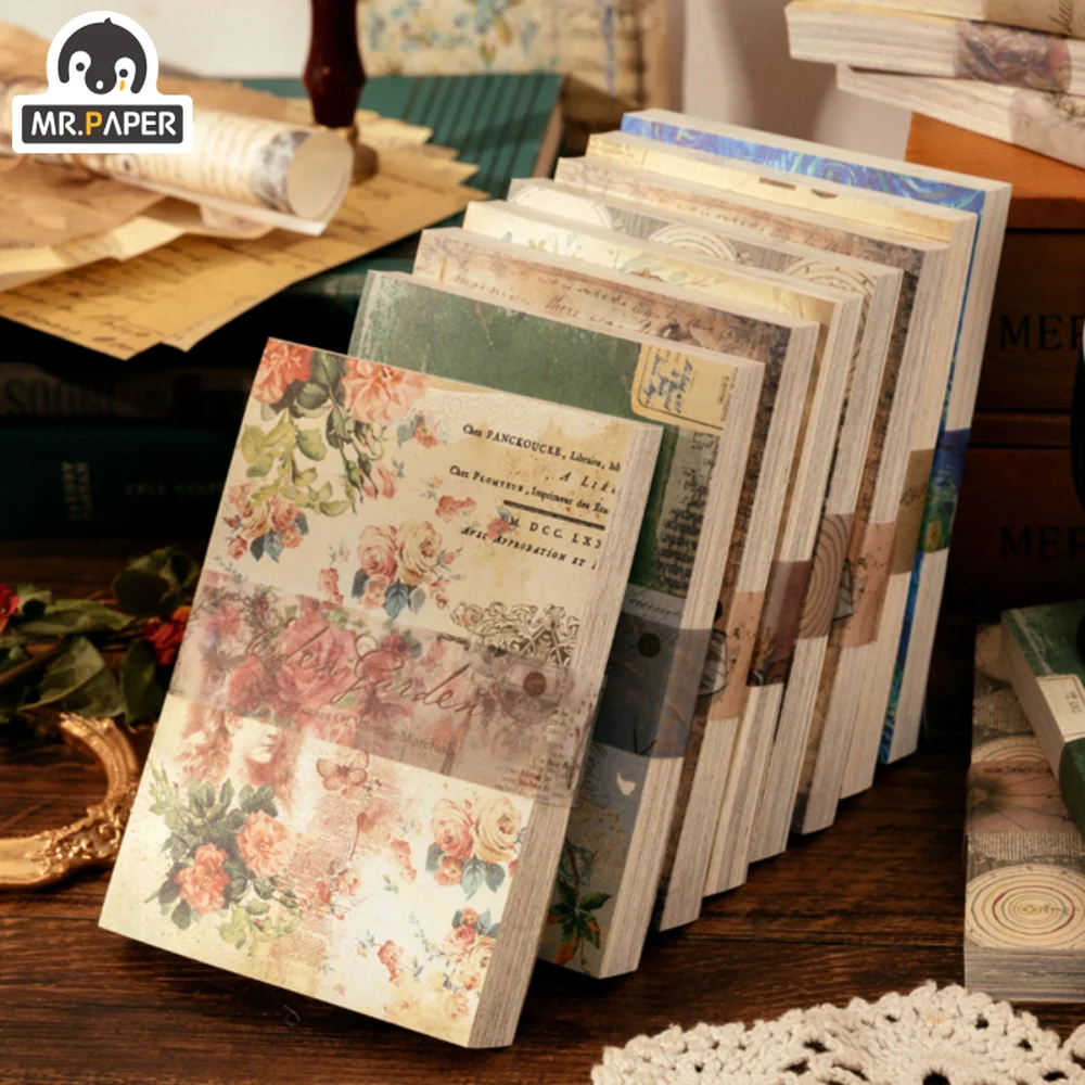 Mr. Paper 8 Style 100pcs/book Vintage Message Material Paper Creative Flower Character Hand Account