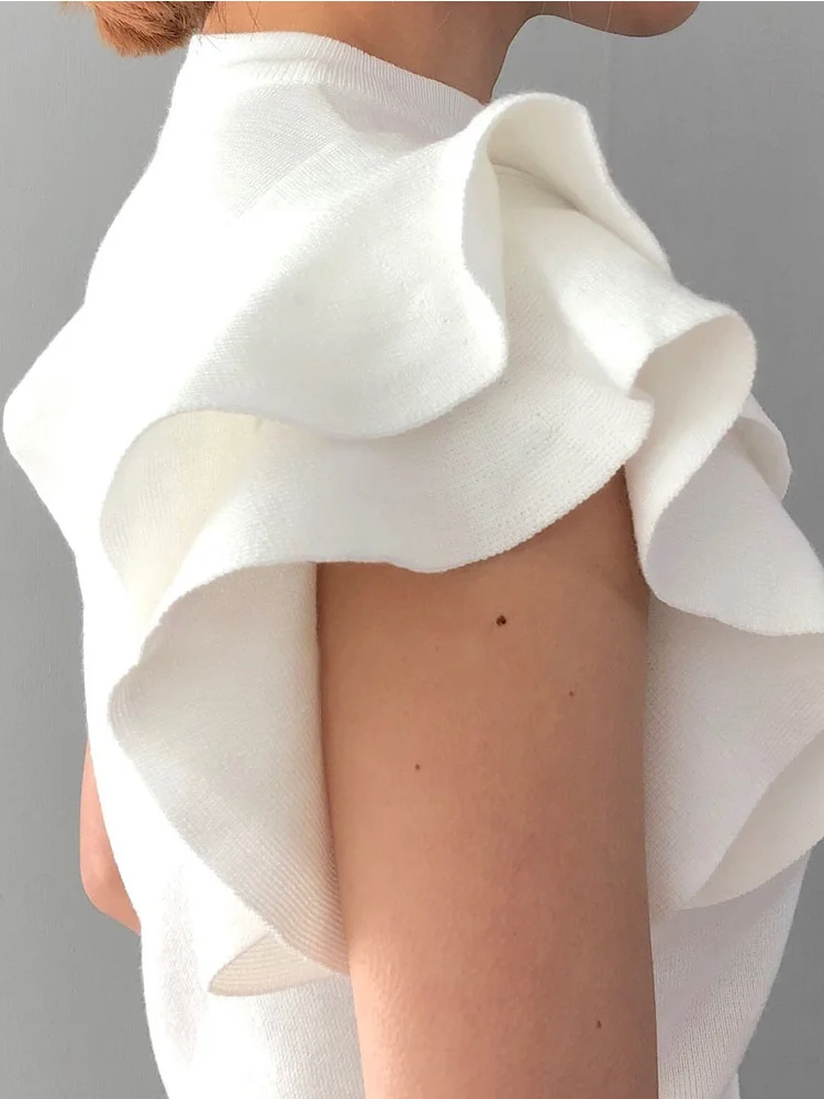 Woherb Летние Осенние вязаные топы женский короткий свитер с оборками и летящими