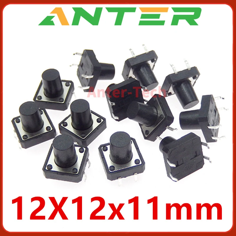 20 шт., кнопочный выключатель 12x12x11 мм, 4 контакта