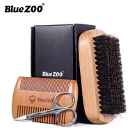 3 piece set blue zoo men boar hair bristle beard brush shaving comb face massage handmade yellow mustache brush 2096