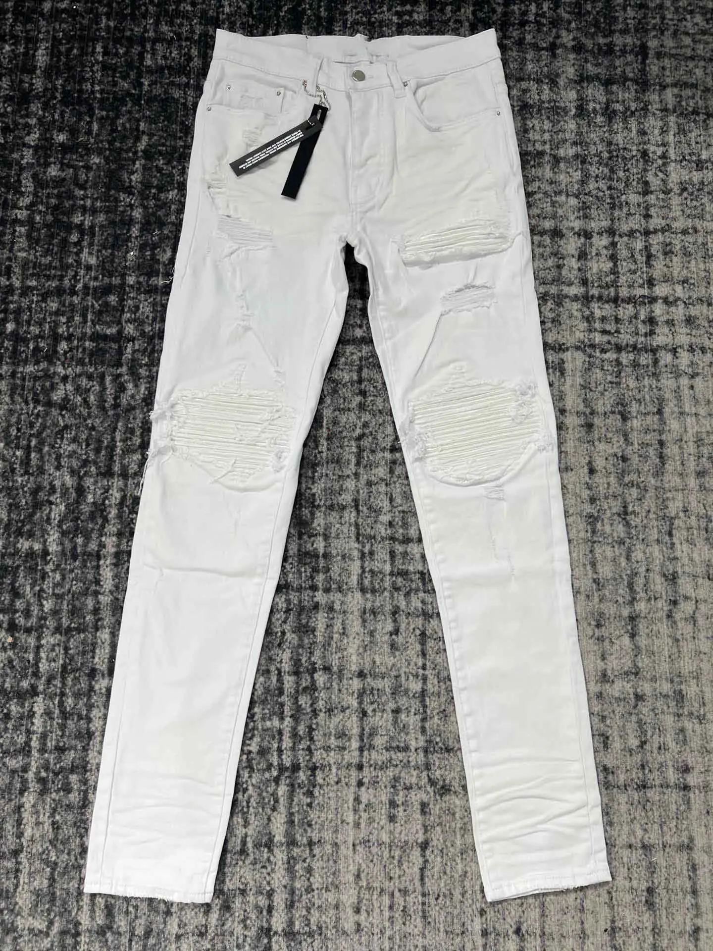 

men ribbed distressed skinny white jeans