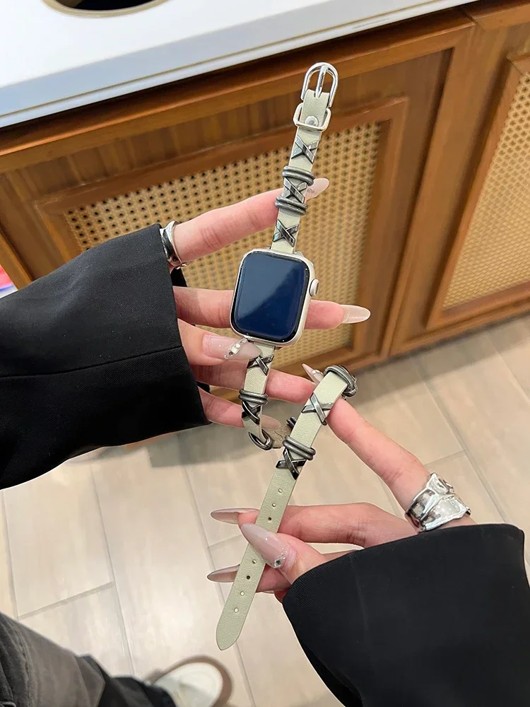 

Кожаный ремешок с бантом для Apple Watch Band 9 8 SE 7 6 41 мм 45 мм 49 INS