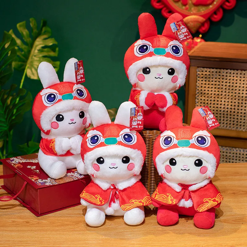 

2023 New Year Chinese Zodiac Red Cloak Rabbit Plush Toy Bunny Mascot Plush Doll Stuffed For Girl New Year's Gift