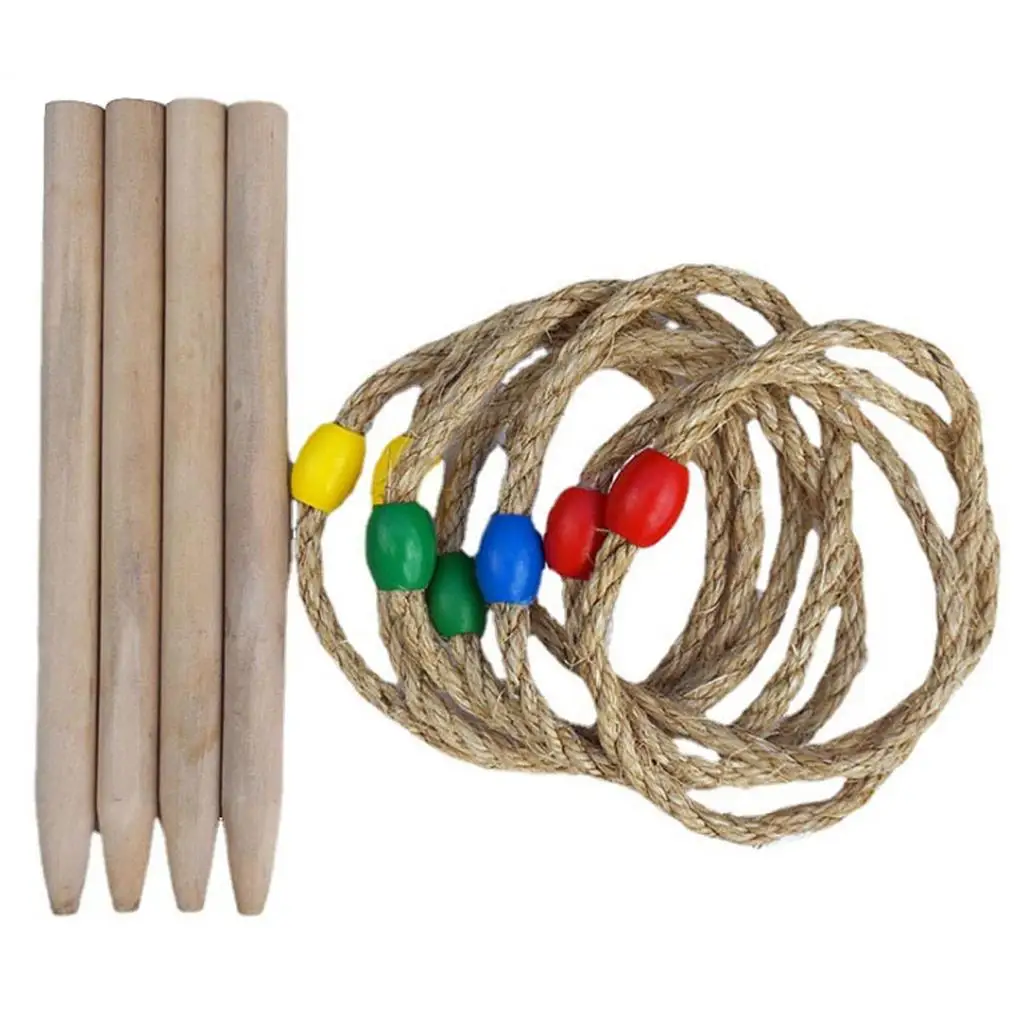

Wood Ring Toss Game with Carrying Bag Beach Throwing Ring with Hemp Rope