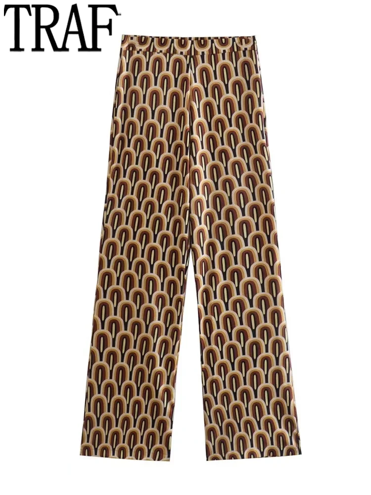 

TRAF Printed Flared Pants Women High Waist Woman Trousers Vintage Baggy Casual Pants Female Suit Streetwear Summer Pants Sets