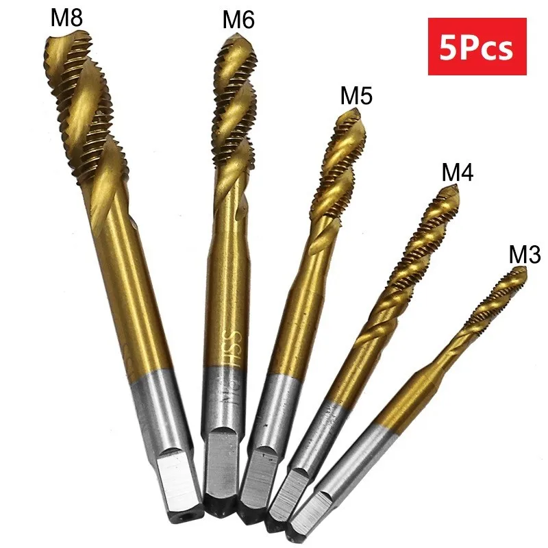 

Thread Hand 5 Pcs Spiral Drills HSS High M3/M4/M5/M6/M8 Metric Screw Steel