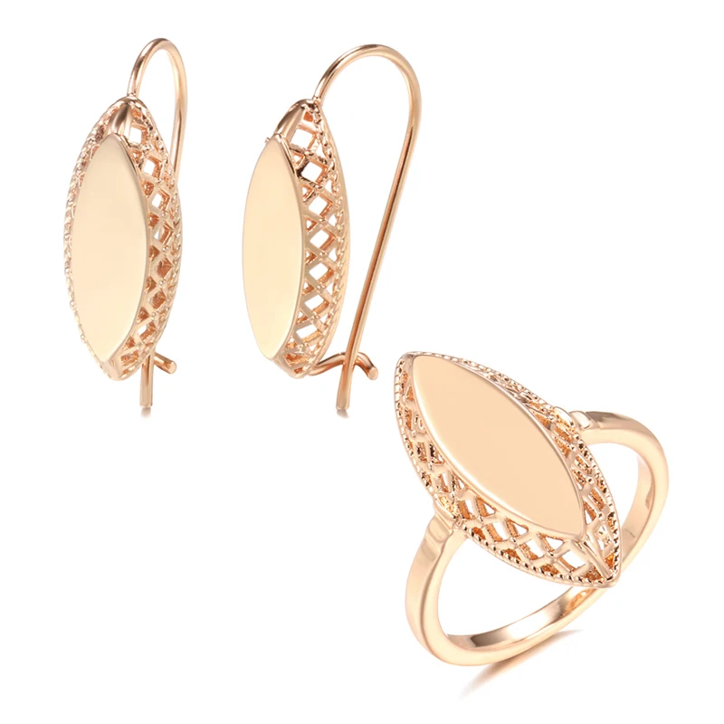 

Wbmqda Hot Fashion Glossy Necklace Earrings Ring for Women 585 Rose Gold Simple Trendy Accessories Bride Wedding Jewelry Sets