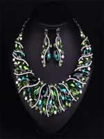 high density alloy glass crystal earrings necklace set high grade electroplated alloy jewelry for woman