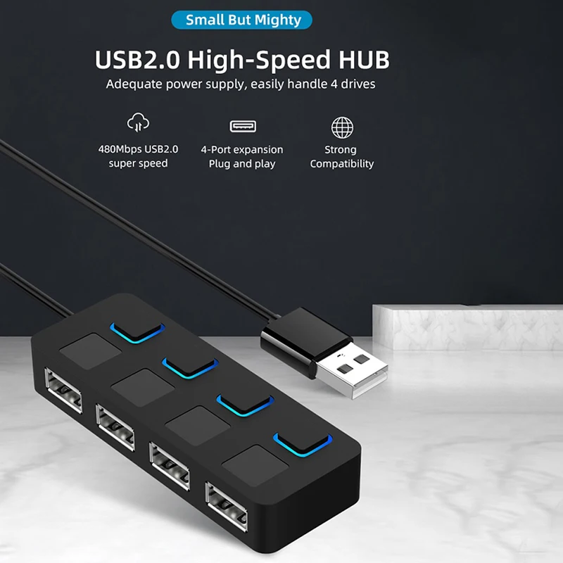 

USB 2,0 USB-разветвитель, 4 порта, компьютерный коммутатор для ПК, используется адаптер питания, черный выбираемый концентратор для клавиатуры и ...
