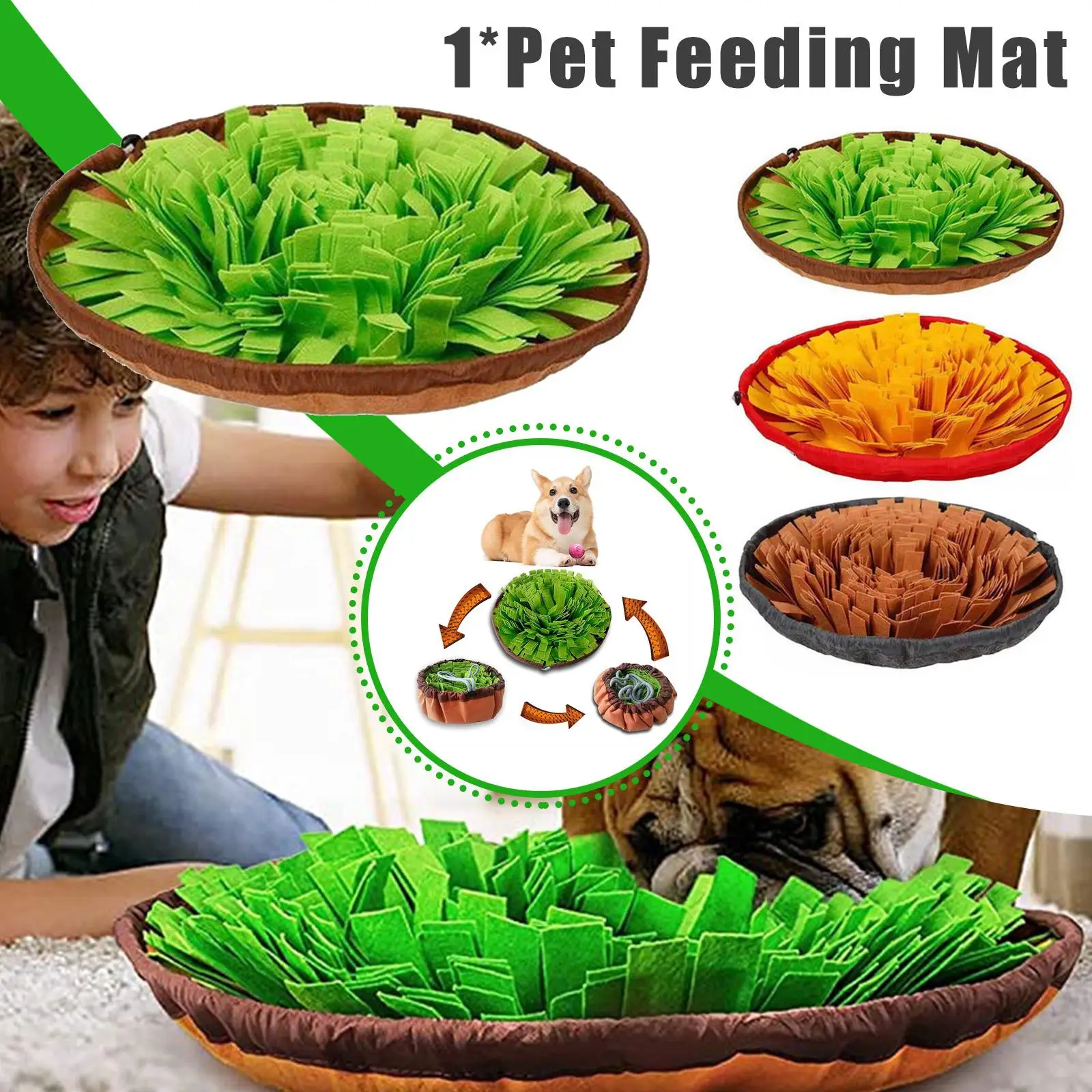 

Dogs Snuffle Mat Nose Smell Training Sniffing Pad Bowl Feed Dog Cat Slow Puzzle Pet Skill Mat Toys Natural Foraging Intelli C0Z9