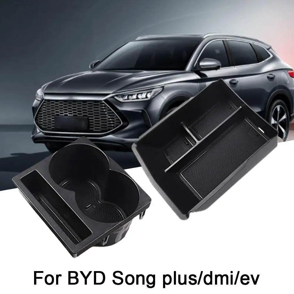 

1Pcs Black ABS Car Armrest Storage Box Water Cup Holder For BYD Song Plus/dmi/ev Organizer Case Auto Interior Accessories