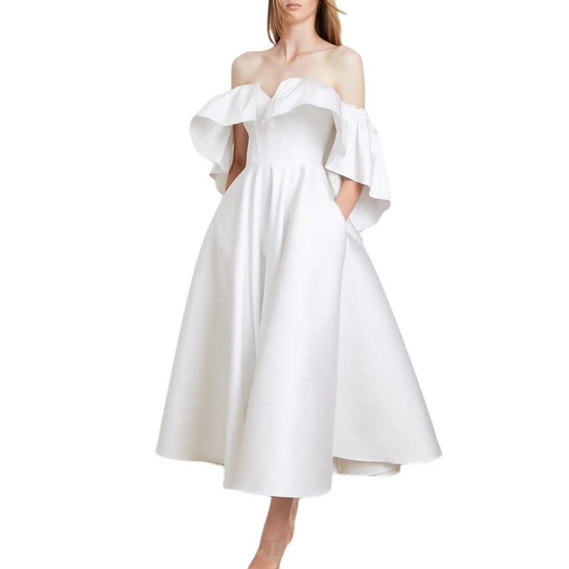 

Uclio Women's Dress Strapless Butterfly Sleeve Slim Ankle-Length Split Bodycon Mermaid Evening Cocktail Long Dress White