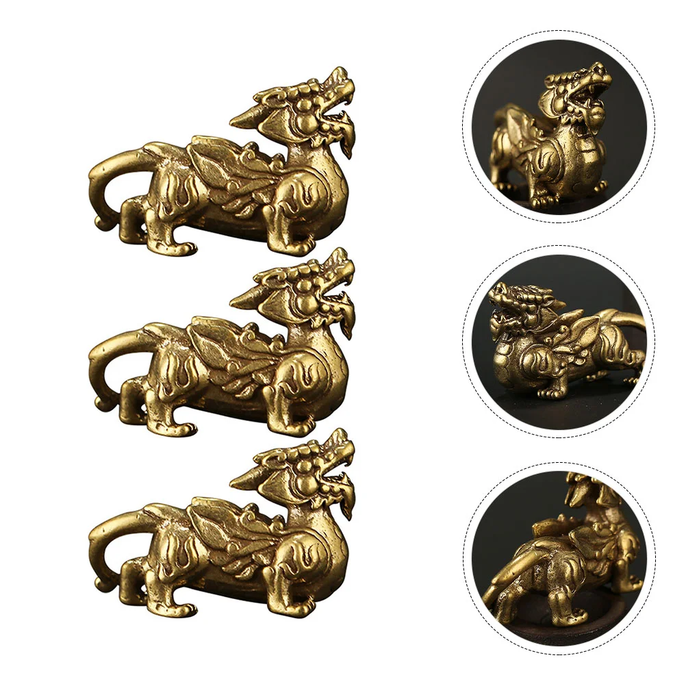 

Statue Figurine Brass Charm Decor Pi Yao Kylin Keychain Wealth Chinese Piyao Prosperity Figurines Luck Pendant Sculpture Chi Lin
