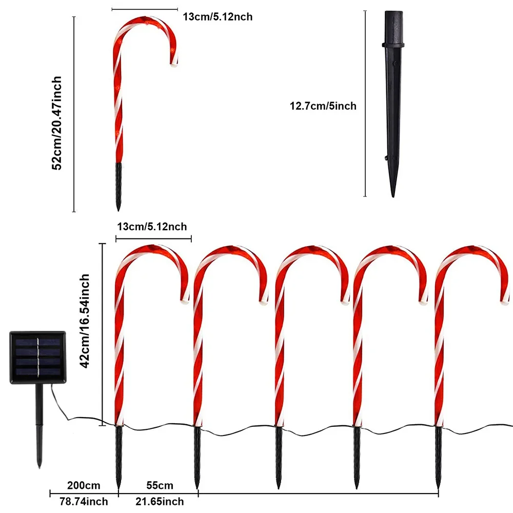 Солнечные рождественские конфеты-трости уличные водонепроницаемые огни маркер