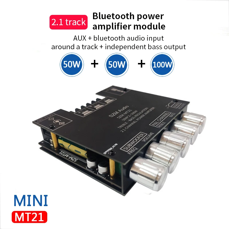 

Плата усилителя сабвуфера MT21, совместимая с Bluetooth, 50 Вт x2 + 100 Вт, 2,1 каналов, усилитель мощности звука, стерео усилитель, тональная плата, басов...