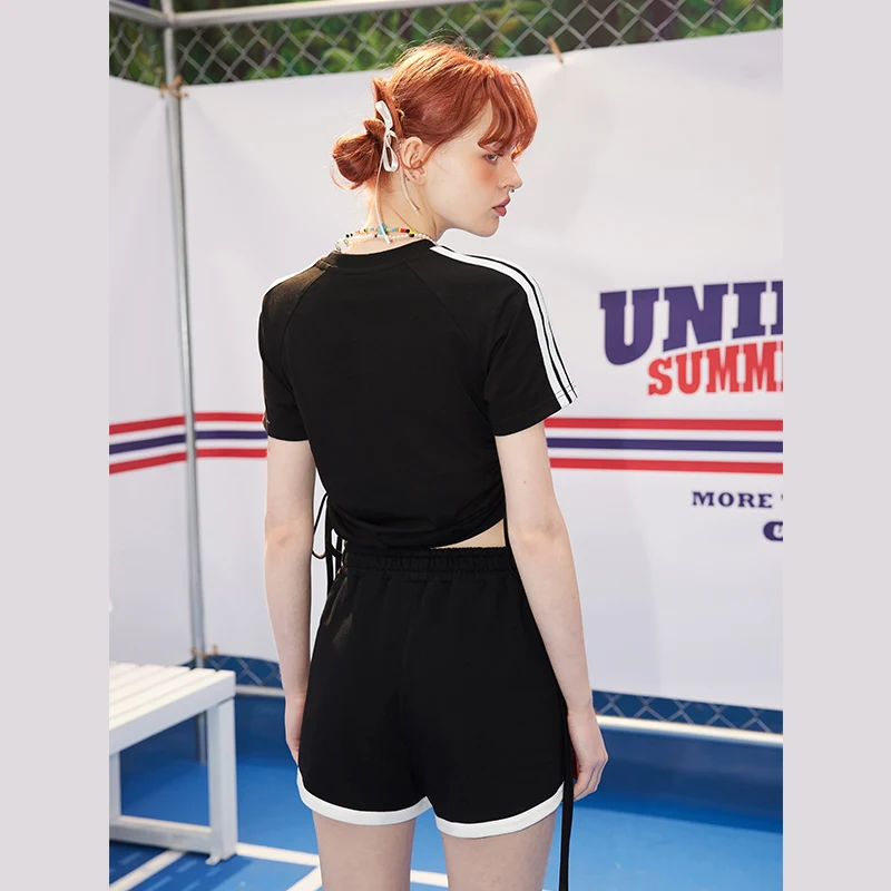 UNIFREE Sport Casual Women's Shorts Striped Contrast Letter Embroidery Sexy Short for Women 2023 Summer New