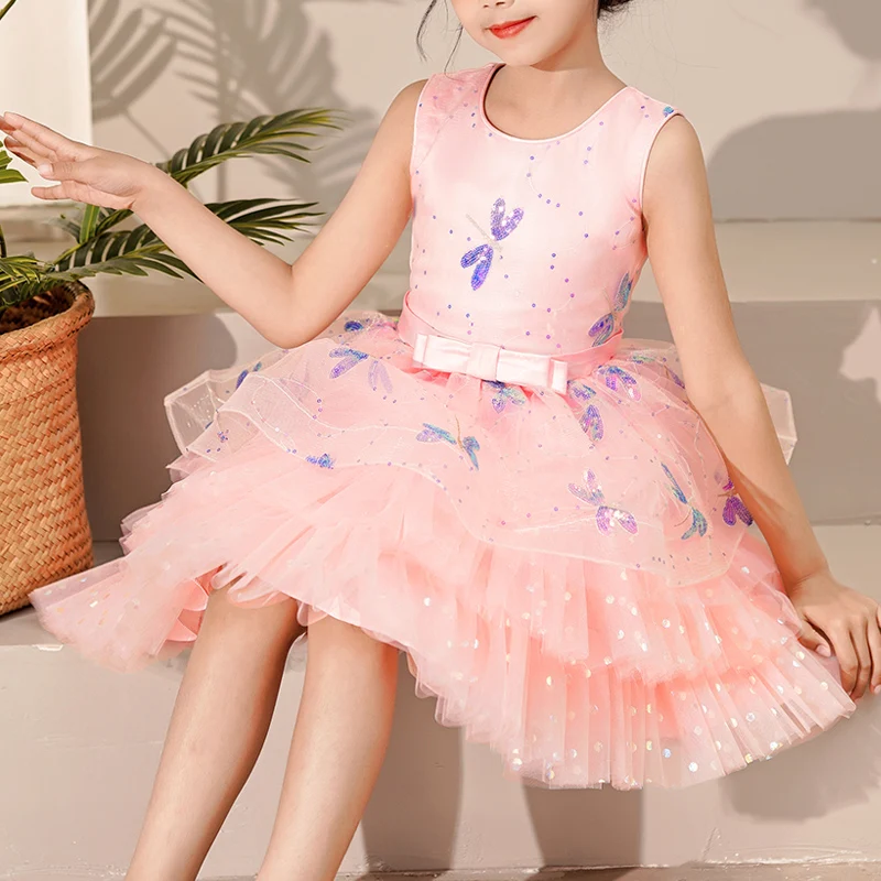 Vestido infantil para niñas, disfraces sin mangas, falda de tutú corta rosa y azul, vestidos de princesa para fiesta de actuación de Piano