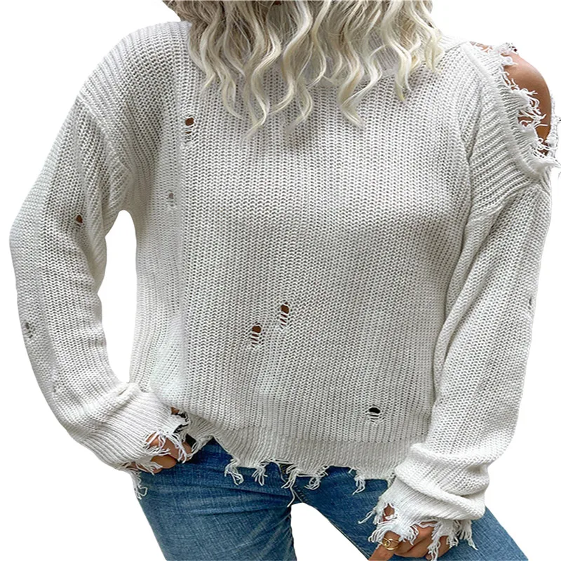 

Women Mock Neck Knitting Sweaters Tops Long Sleeve Cutout Ripped Solid Color Thick Jumpers Casual Fall Spring Coat Pullovers
