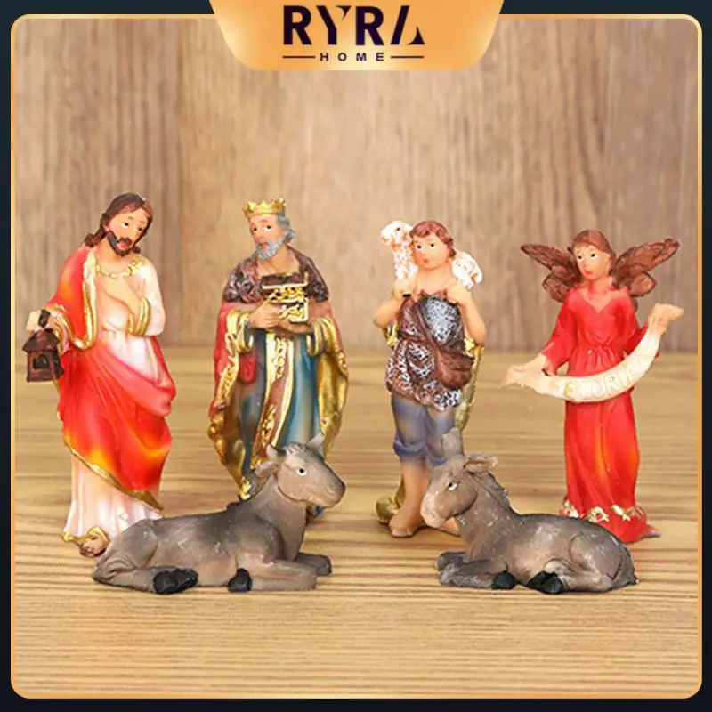 

/set Christ Birth Of Jesus Ornament Nativity Scene Manger Decor Catholic Statue Christmas Indoor - Manger Scene Christmas