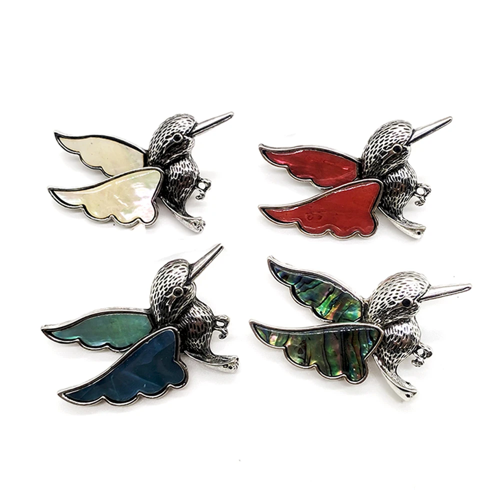

Natural Shell Brooches Hummingbird Shape Alloy Pins for Party Weddings Accessories Jewelry Making Necklace Pendant Supplies
