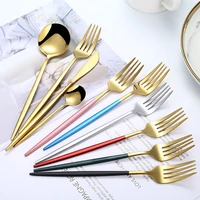 304 stainless steel dinnerwear set knife fork spoon solid color flatware hotel creative green gold household western tableware