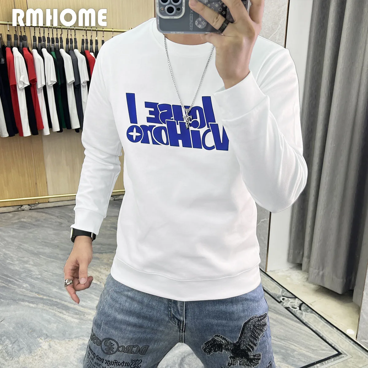 

Men's Pullover Simple Lettering Hoodies Autumn Winter Long Sleeve T-shirt Slim Casual Fashion Trend White Sweater Clothing M-5XL