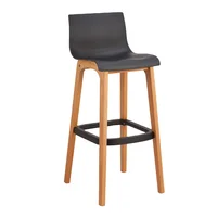 Hot-selling wooden leg black plastic seat high counter bar stool with backrest