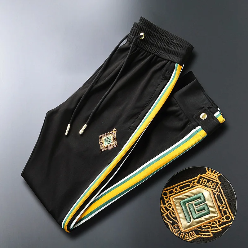 

Mens Pants Fashion Embroidery with Side Striped Jogger Track Pants Stitching Thin Section Ribbon Personality Casual Trousers Men
