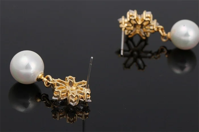 Желтое Золото Цвет полный проложили CZ снежинка цветок ссылка белый В виде