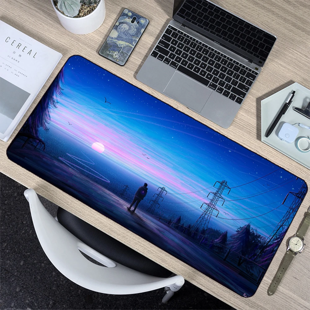 

Beautiful Night Scene Lonely Back Office Writing Computer Anti-slip Extension Desk Pad Laptop Keyboard Large Anime Xxl Mouse Pad