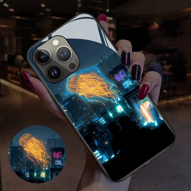 Cyberpunk Anime Birthday Gift LED Light Glowing Luminous Phone Case for Samsung S21 S22 S23 Note 10 20 A14 A54 A73 Plus Ultra