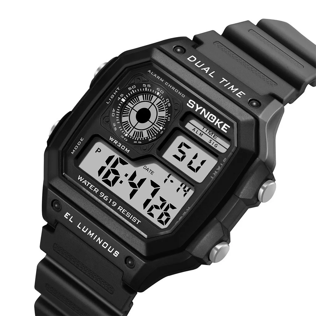 

Silicon Pedometer Black Retro Waterproof Unique Luxury Hand Metal Ring Stop Wristwatch Mens Vintage Digital Watch For Men,D35F