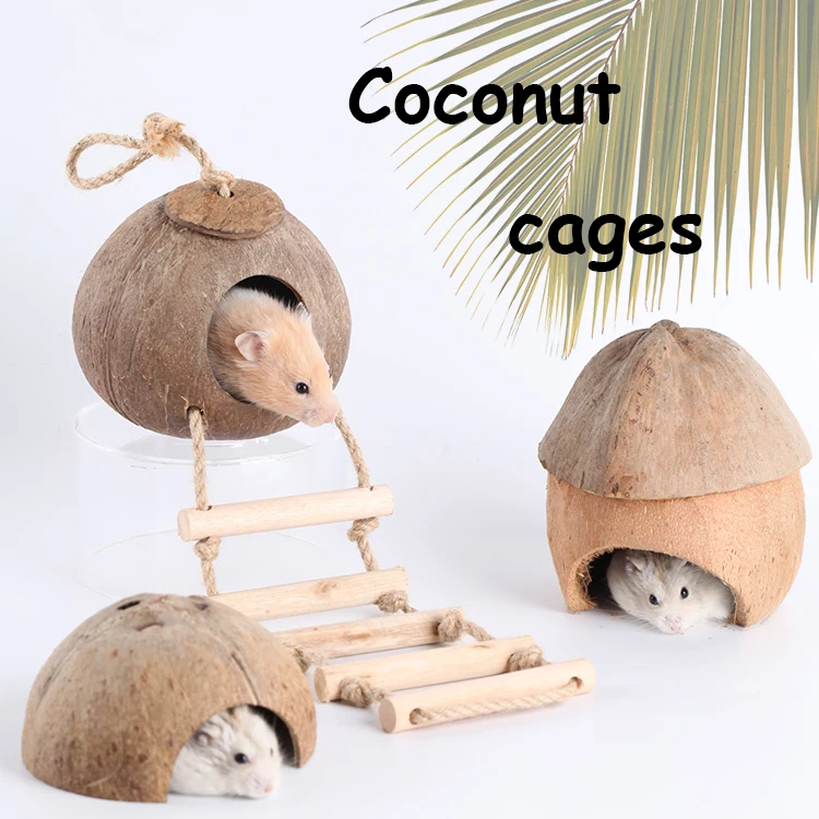 

Cooling Coconut Cages Hamster Small Pet Natural Wooden Cages for Guinea Pigs Rats Squirrel Chinchilla Toys Home Decor Pet Items