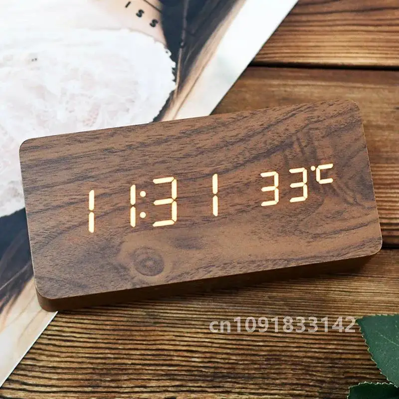 Деревянные квадратные светодиодные умные будильники для спален цифровые