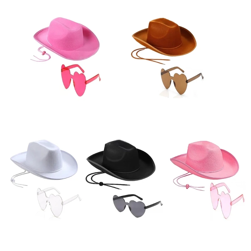 

Cowboy Hats Heart Shape Sunglasses Set for Men Women Western Cowgirl Hat
