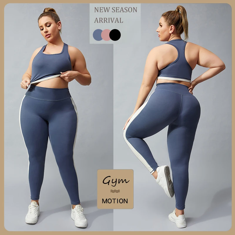 

2PCS Large Size Women Yoga Set Workout Sportswear Gym Clothes Fitness Crop Top High Waist Leggings Sports Suit Plus Size Tights